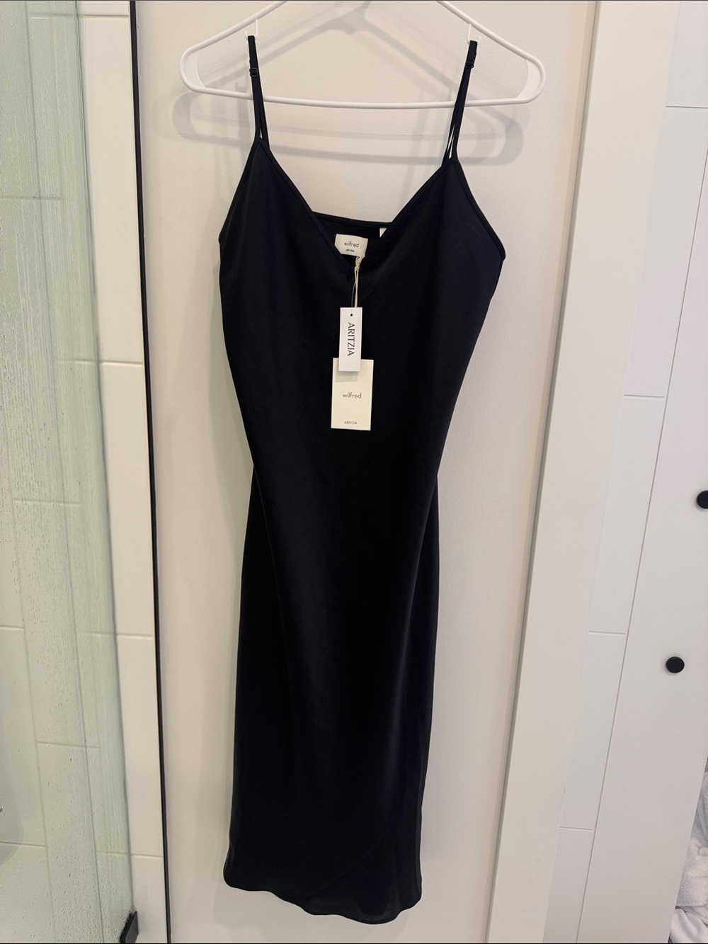 Wilfred Black Satin Slip Midi Dress
